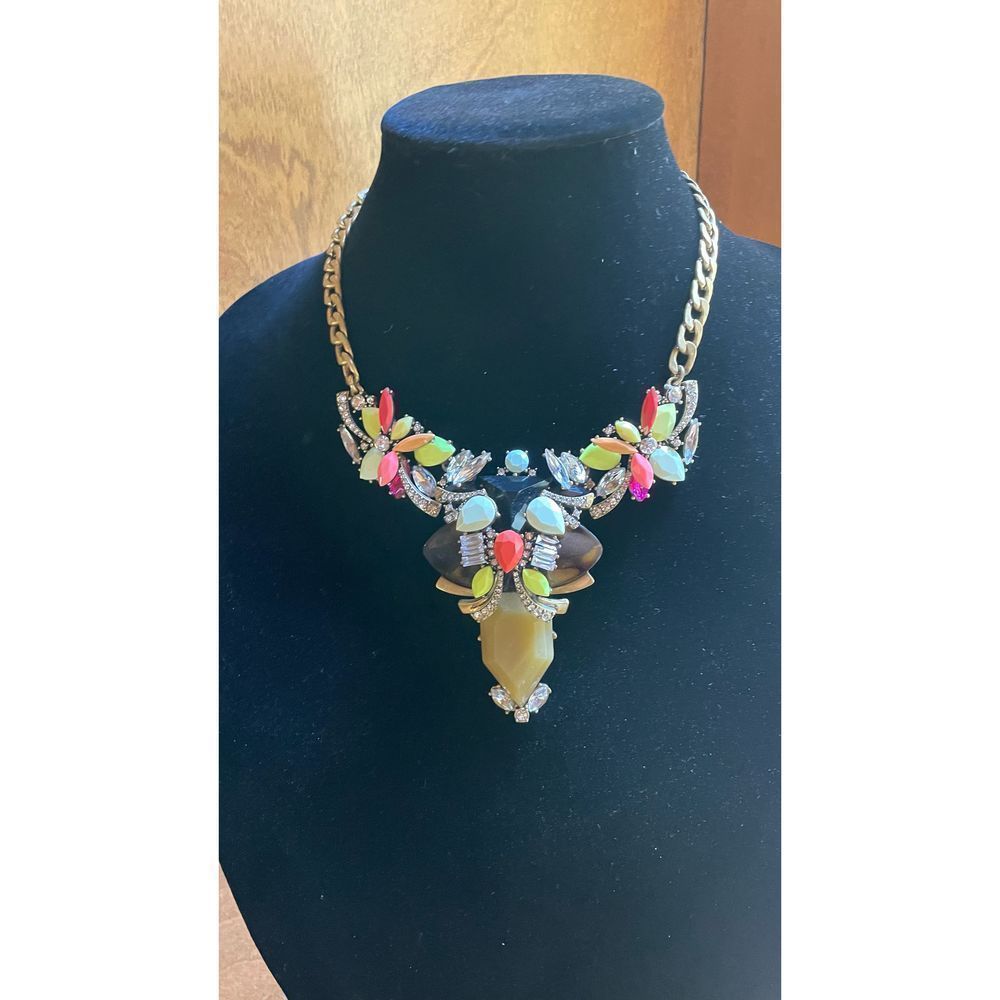 17" Long J CREW Soft Pastel Neon Crystal & Rhinestone Thick Chain Link Necklace